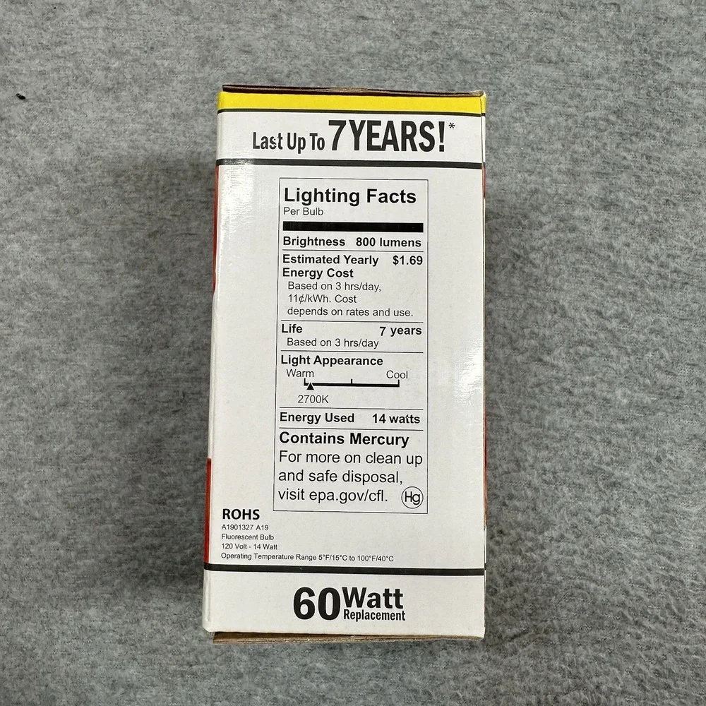 60 Watt A19 LOT OF 4 Energy Star Light Bulb Soft White 2700K 800 Lumen Long Life